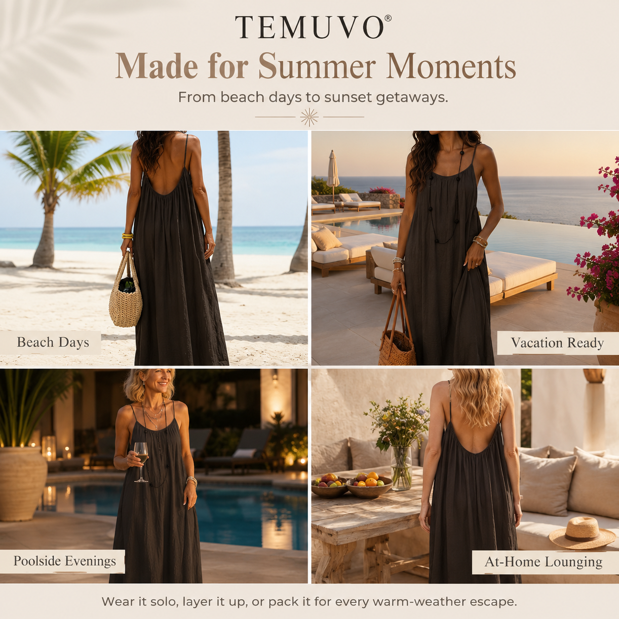Cami Lounge Maxi Dress for Women – Lightweight Summer Vacation Dress