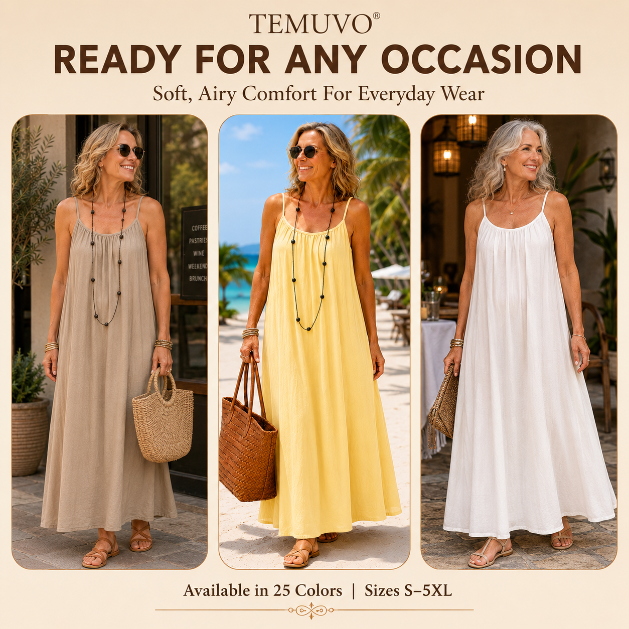 Cami Lounge Maxi Dress for Women – Lightweight Summer Vacation Dress