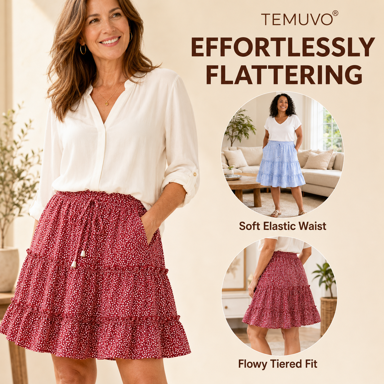 Breezy Floral Ruffle Skort-in Shorts Floral Ruffle Tiered Skirts with Pockets