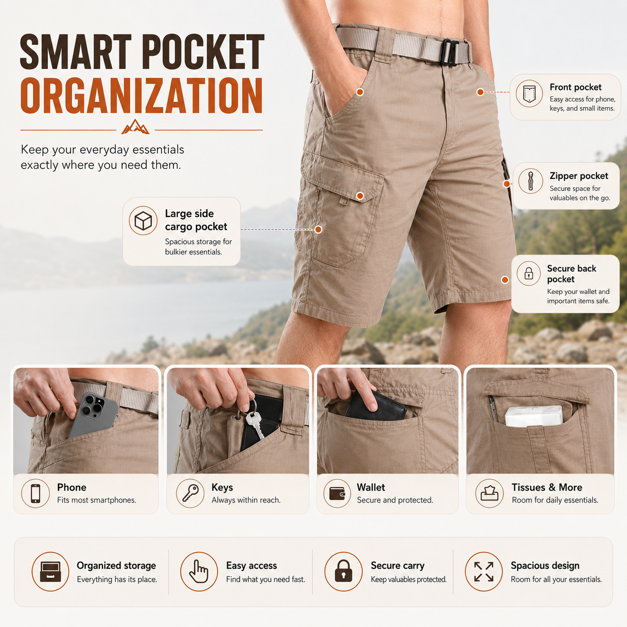 Men's Waterproof Tactical Cargo Shorts – Quick-Dry Multi-Pocket Shorts