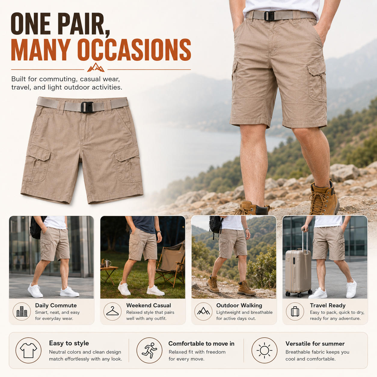 Men's Waterproof Tactical Cargo Shorts – Quick-Dry Multi-Pocket Shorts